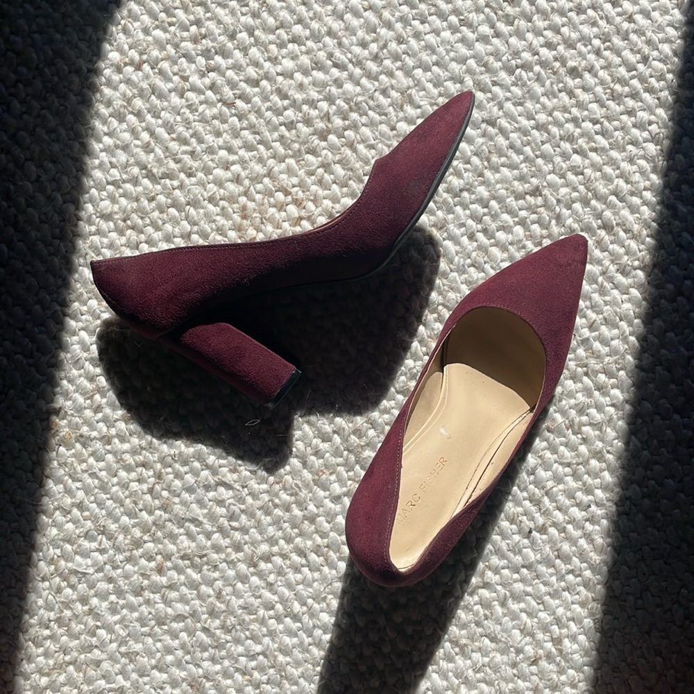 Suede Burgundy Block Heels by Marc Fisher